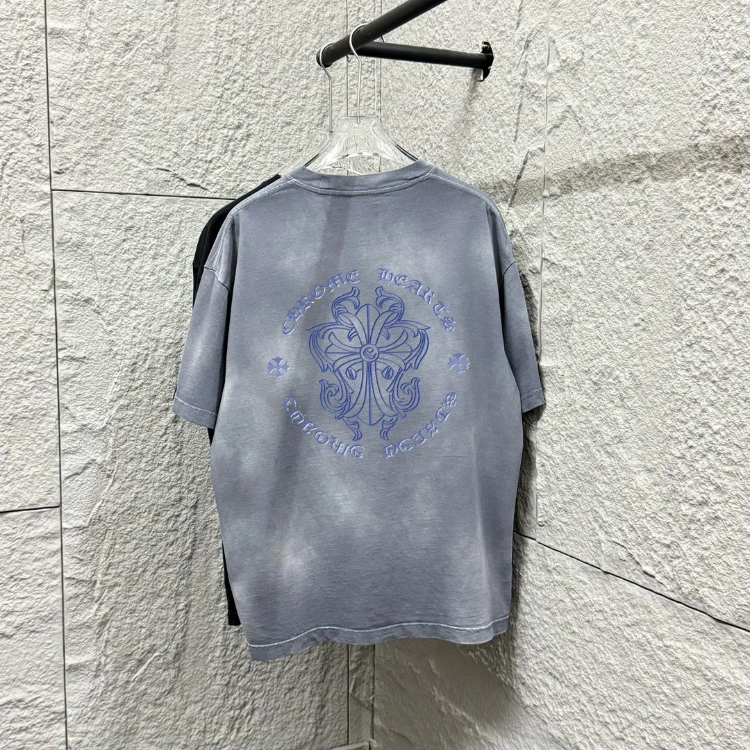 🅿️190 CH Crow* Heart 2025 Summer New Style Heavy pickling with gradient distressing Chest logo Classic printing Customized fabric Short-sleeved T-shirt Unisex Size: S M L